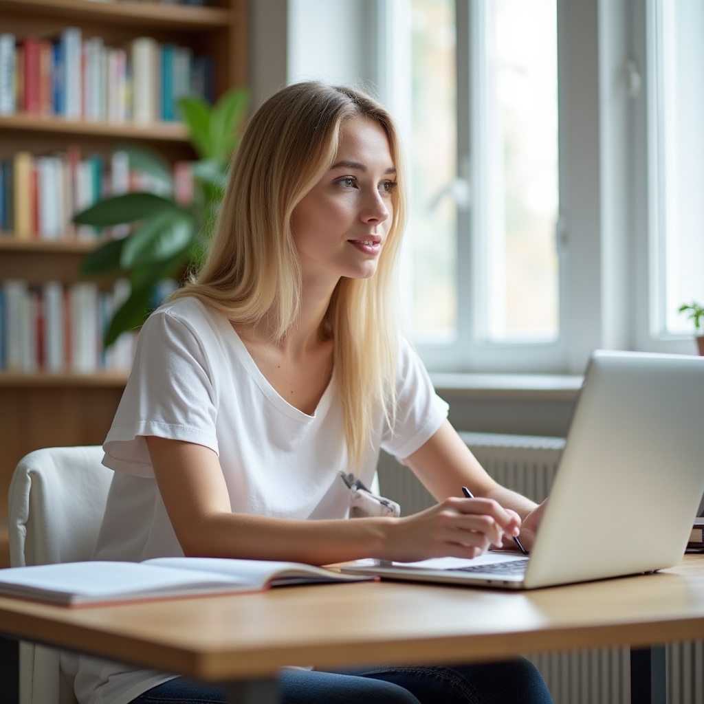 Osoba ucząca się podstaw SEO przy laptopie z notatnikiem