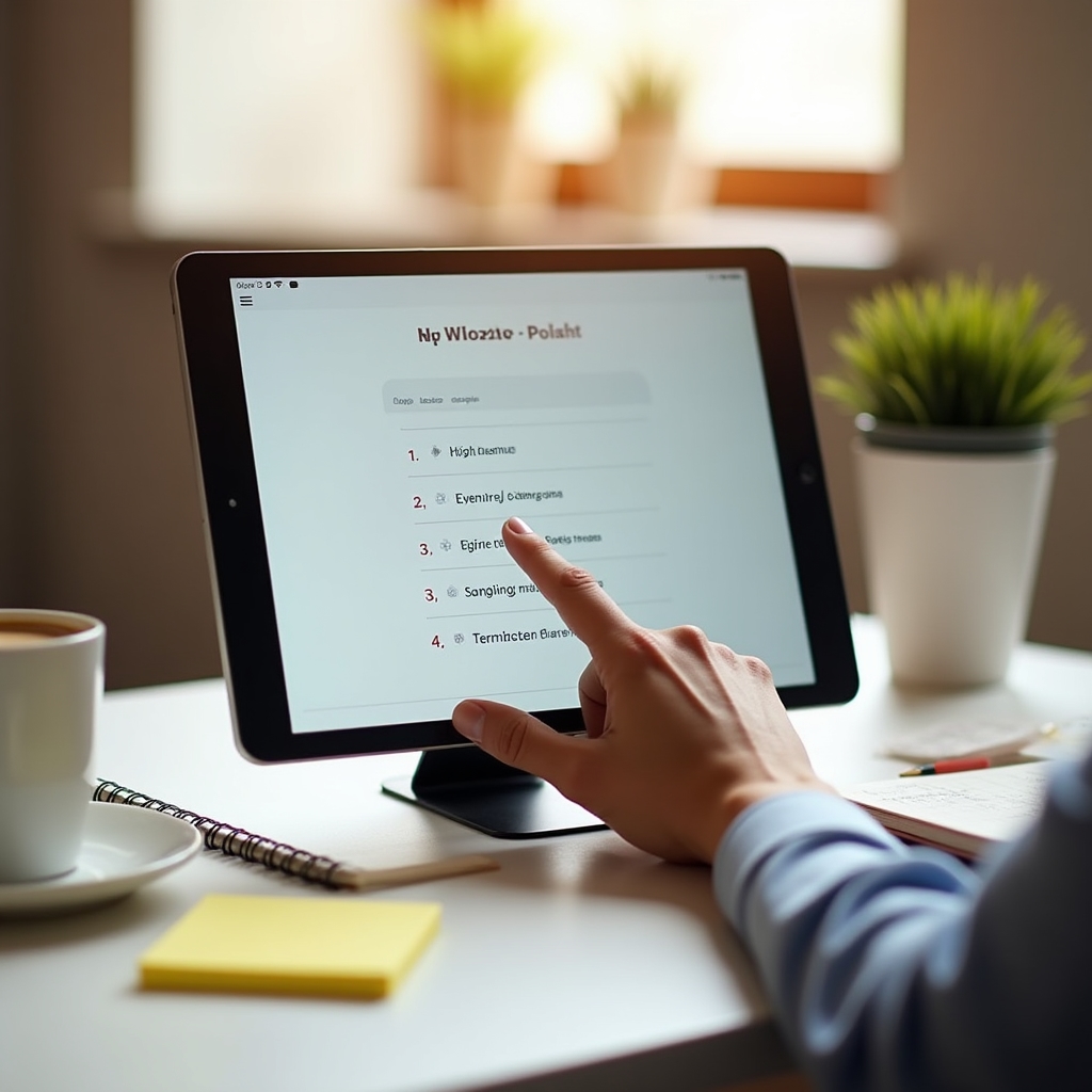 Moduły kursu online wyświetlone na ekranie tabletu